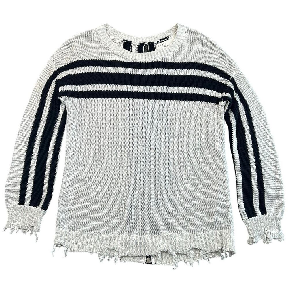 Vintage Havana Striped Distressed Zip Back Cotton Sweater Women’s S